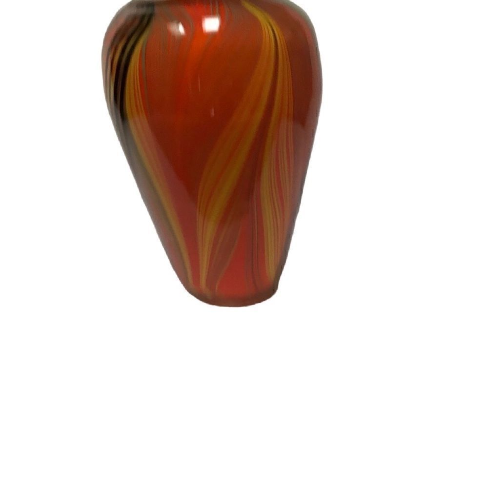 Vintage Murano Style orange art glass swirl 8 inch glass vase - Picture 4 of 7